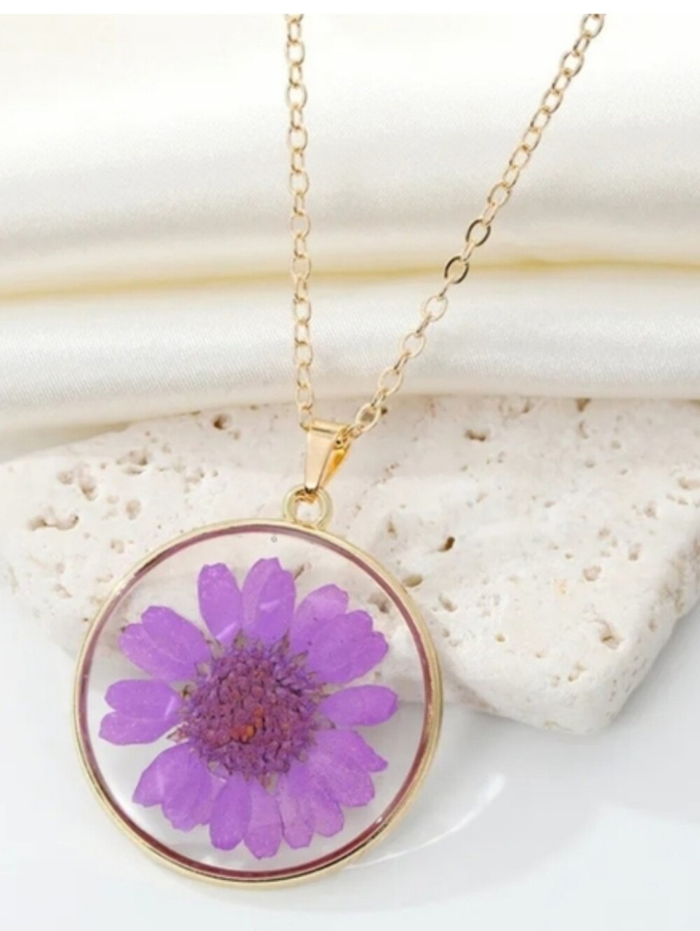 Boho Purple Dried Flower Necklace